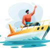 Man Sailing a Speed Boat Illustration